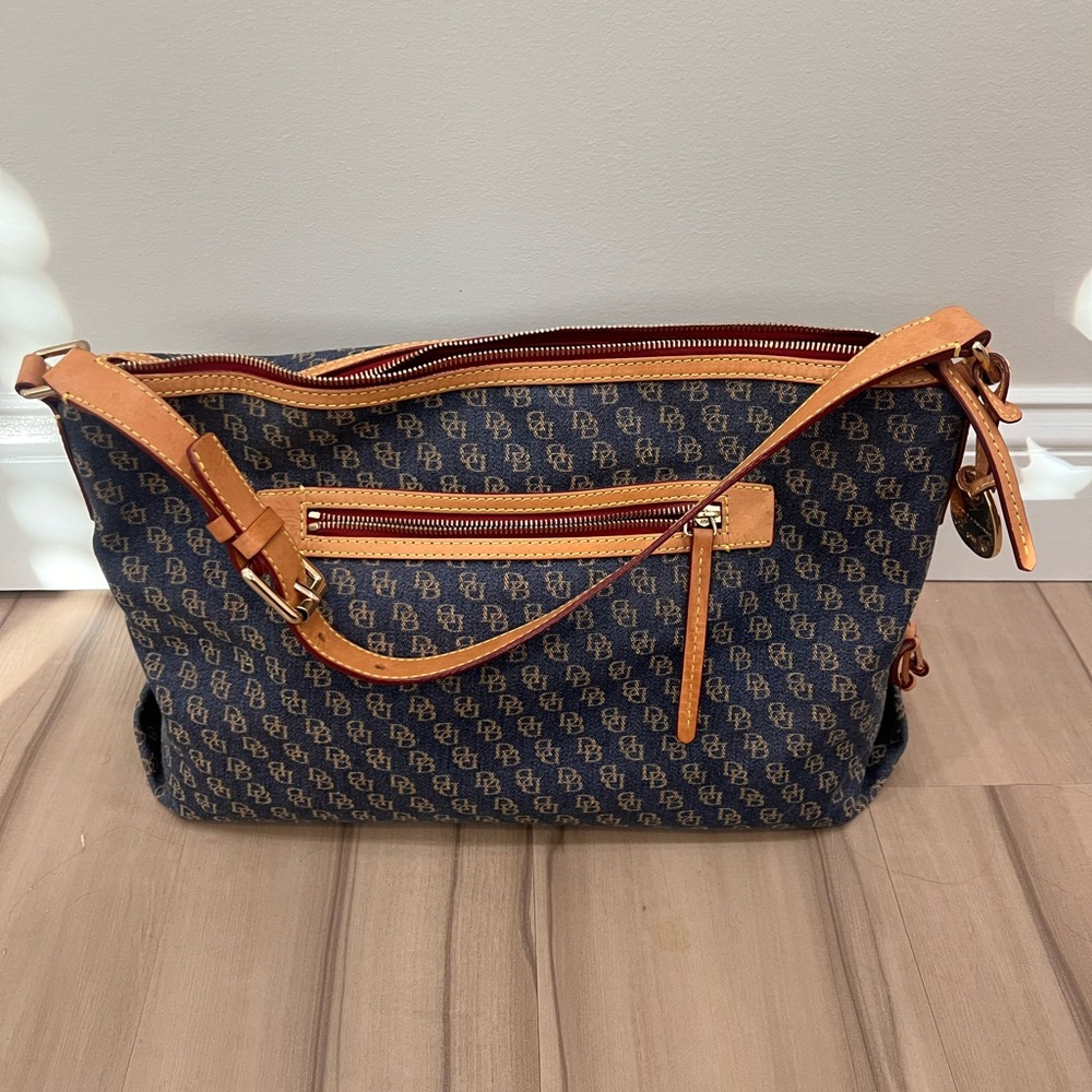 Dooney & Bourke Navy and Tan Shoulder Bag - Picture 3 of 14